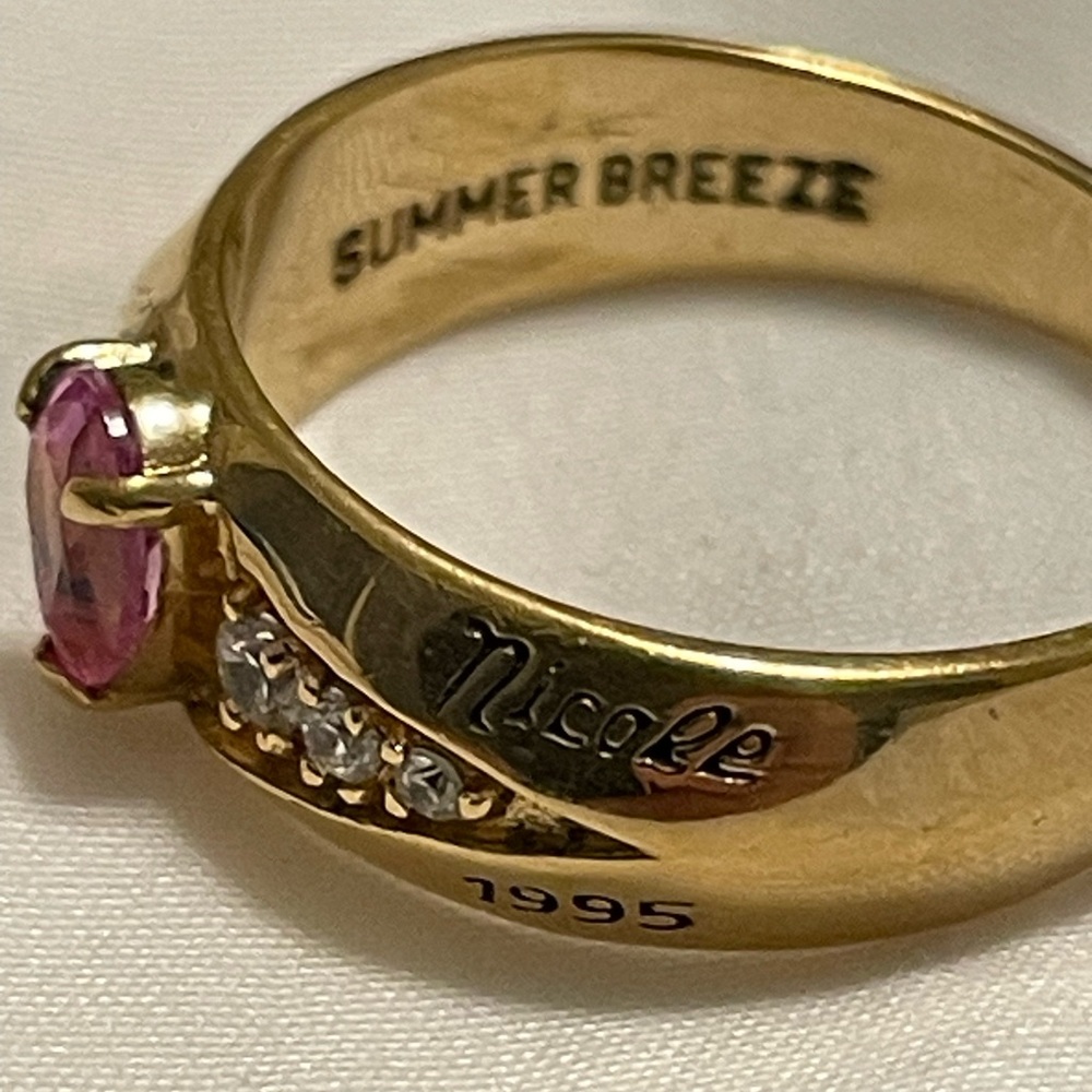 Vintage 1995 Class Ring Gold plated Pink Pear Stone CZ Accent Wildcats HS Size 6 - Picture 12 of 15